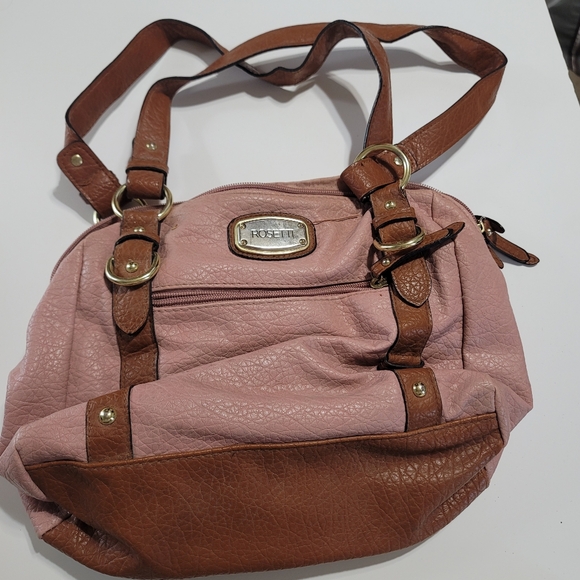 Vintage Rosetti Pink Brown Bag Vegan Leather Purse Handbag‎ Shoulder Tex… - Picture 1 of 8